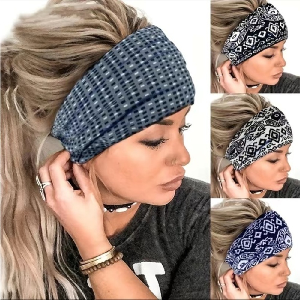 NWT BOHO GEOMETRIC PLAID WIDE KNOT HEADBAND SWEATBAND ONE SIZE